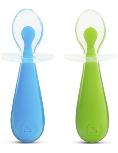 Pack 2 cucharas aprendizaje de silicona Gentle Azul y verde