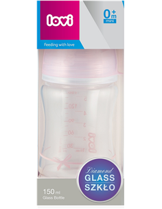 Biberón cristal con tetina dinámica LOVI Baby shower 150ml Rosa